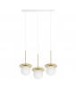 Triple ceiling pendant lamp BORRA B brass with a white strip and white glass lampshades UMMO