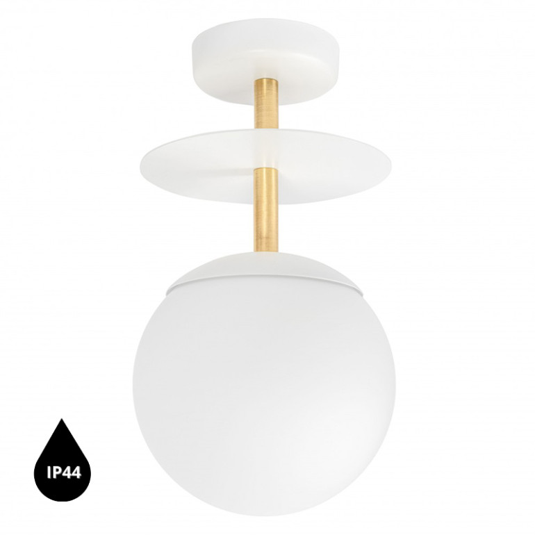 PLAAT B white ceiling lamp / plafond with brass IP44