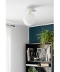 White wall lamp PLAAT C white sconce with disk, glass shade and brass detail UMMO